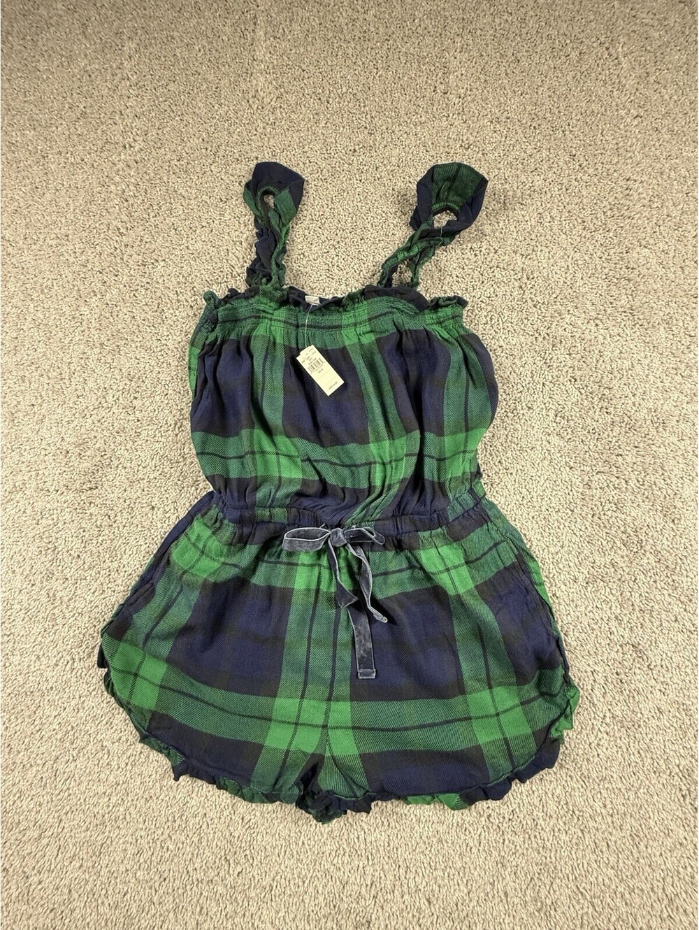 NWT Aerie Plaid Flannel Ruffled Sleep Romper Pajama Loungewear Size M